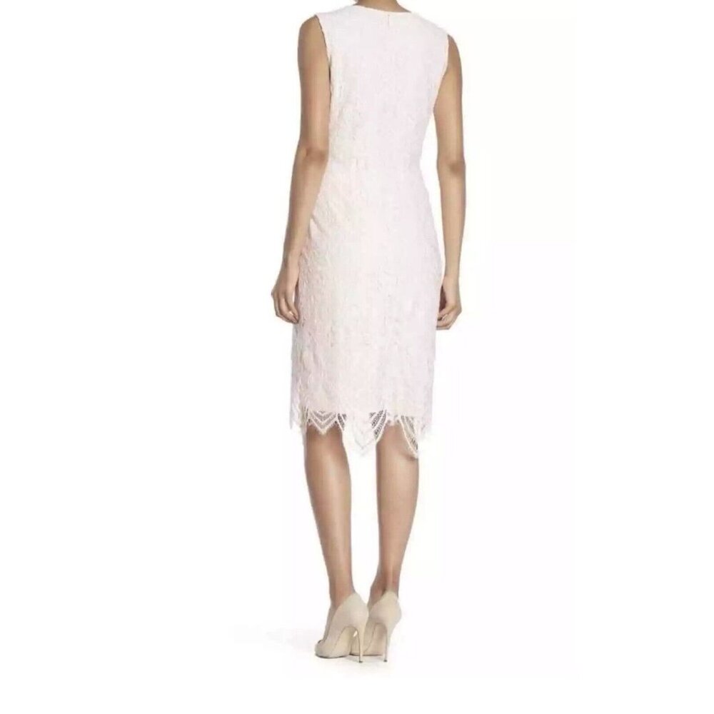 Sharagano Lace Sheath Dress Women 8 Pink Sleeveless Modest Lined Scalloped Hem - Picture 2 of 12